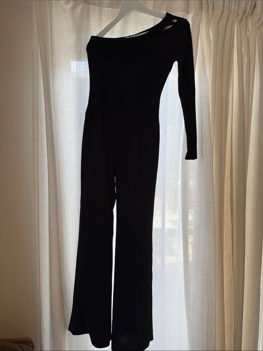 Fashion Nova Black One-Shoulder Long Sleeve Jumpsuit